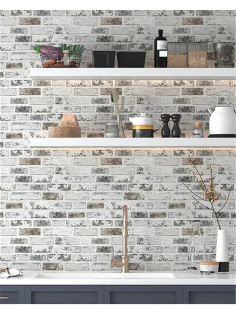 Peel and Stick Brick Wallpaper Grey White 3D Self Adhesive Removable Vinyl